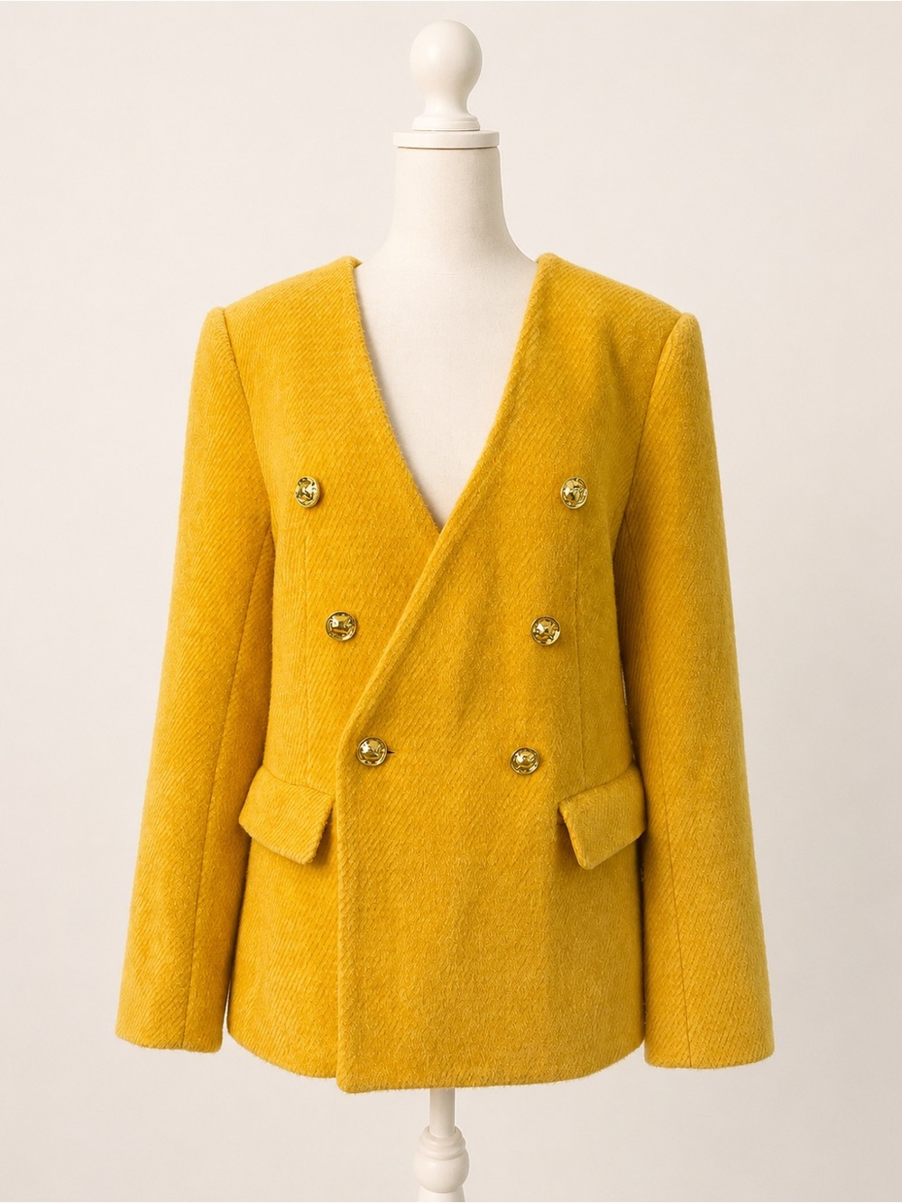 English Factory Yellow Structured Lapel-Less Textured Jacket Size M NWT